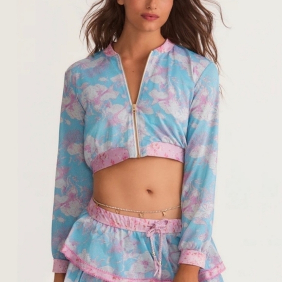 New LoveShackFancy x Hurley Cropped Bomber Jacket Under The Sea NWT Small - Picture 4 of 16